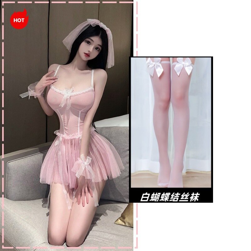 Свадебное платье во французском стиле с бабочками, выполненное в китайском стиле, с оригинальным дизайном, сексуальный комплект нижнего белья: юбка и белые чулки с бантом.