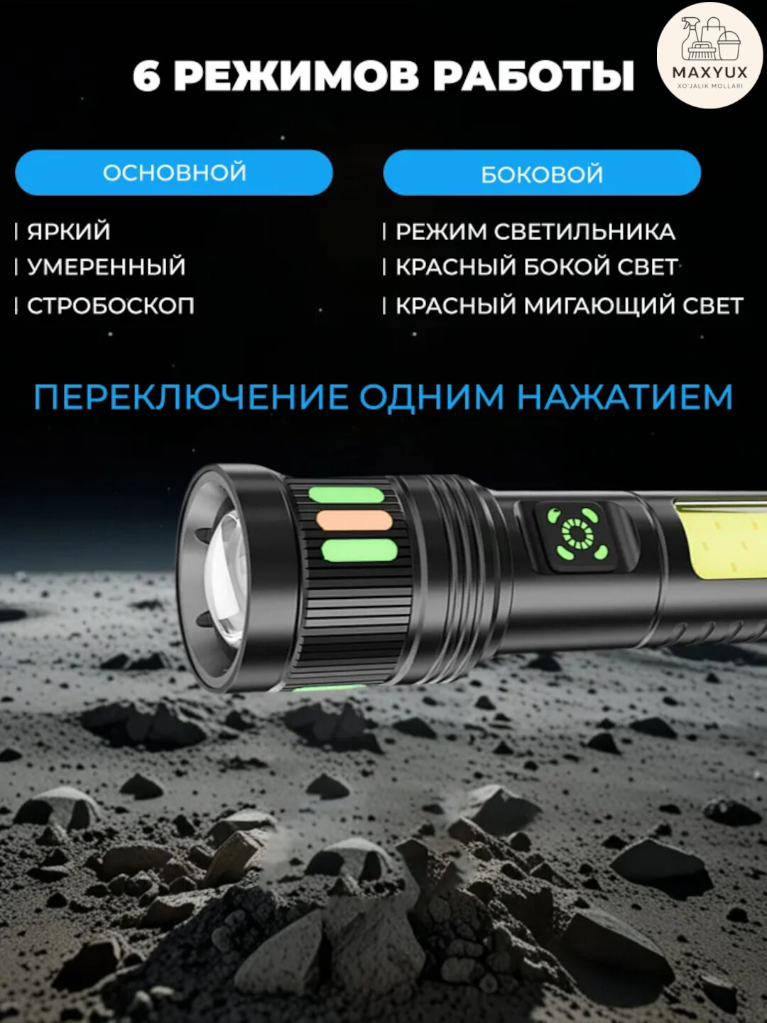 Аккумуляторный светодиодный фонарь с современным дизайном и удобными размерами. — фото 1