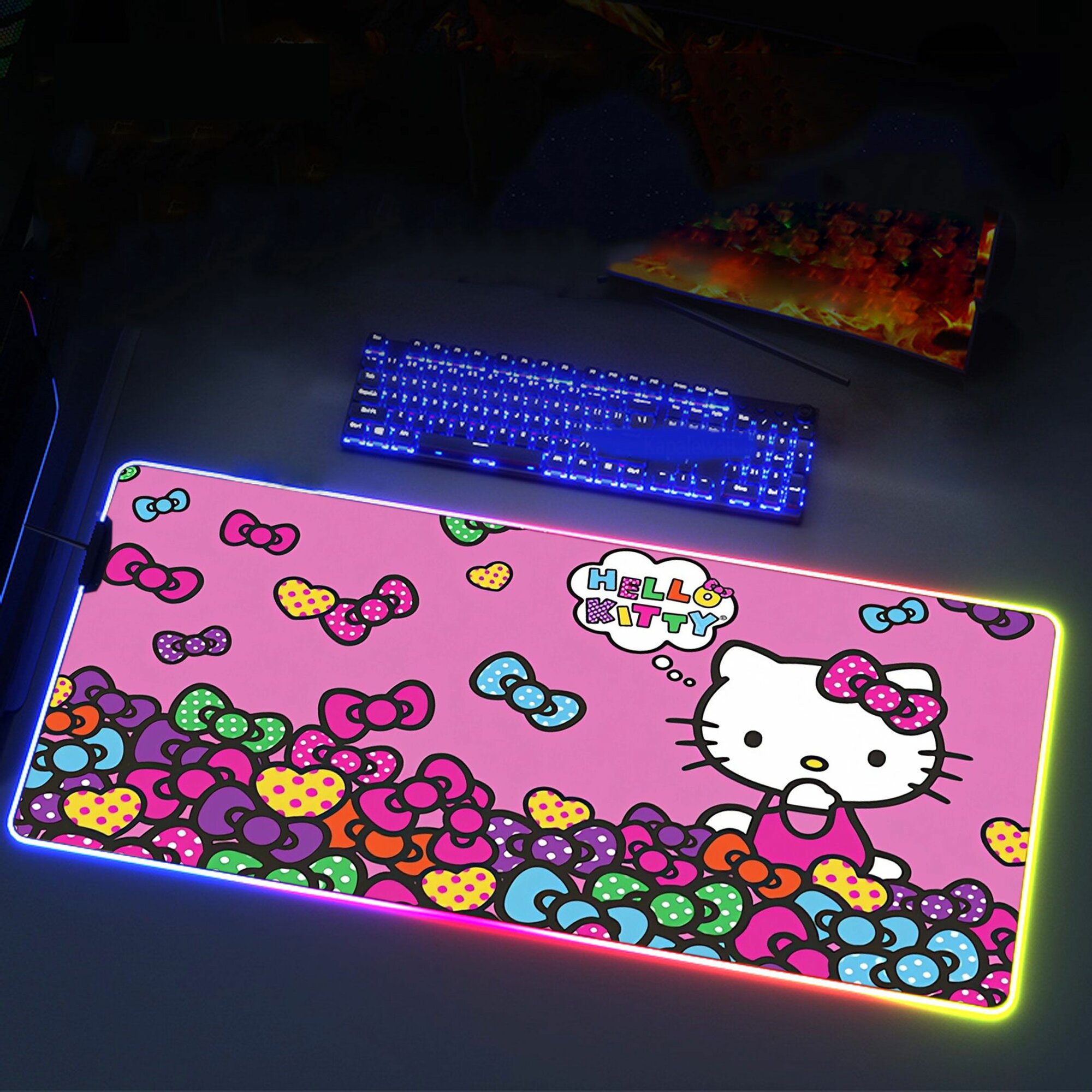 Коврик игровой Hello Kitty Cat Cat, с RGB-подсветкой, нескользящая поверхность