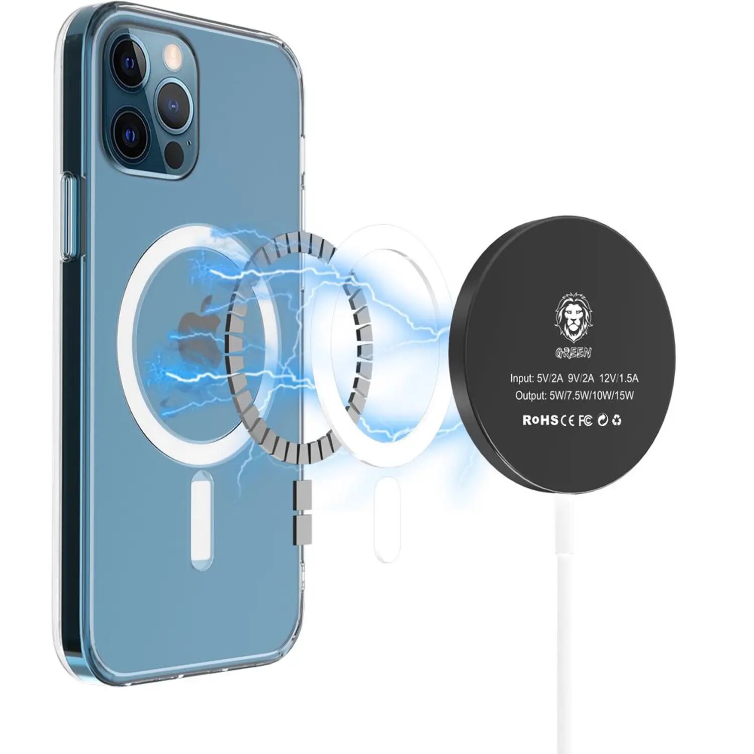 Чехол Green Lion for Iphone 12 pro Clear Case Magsafe прозрачный — фото 1