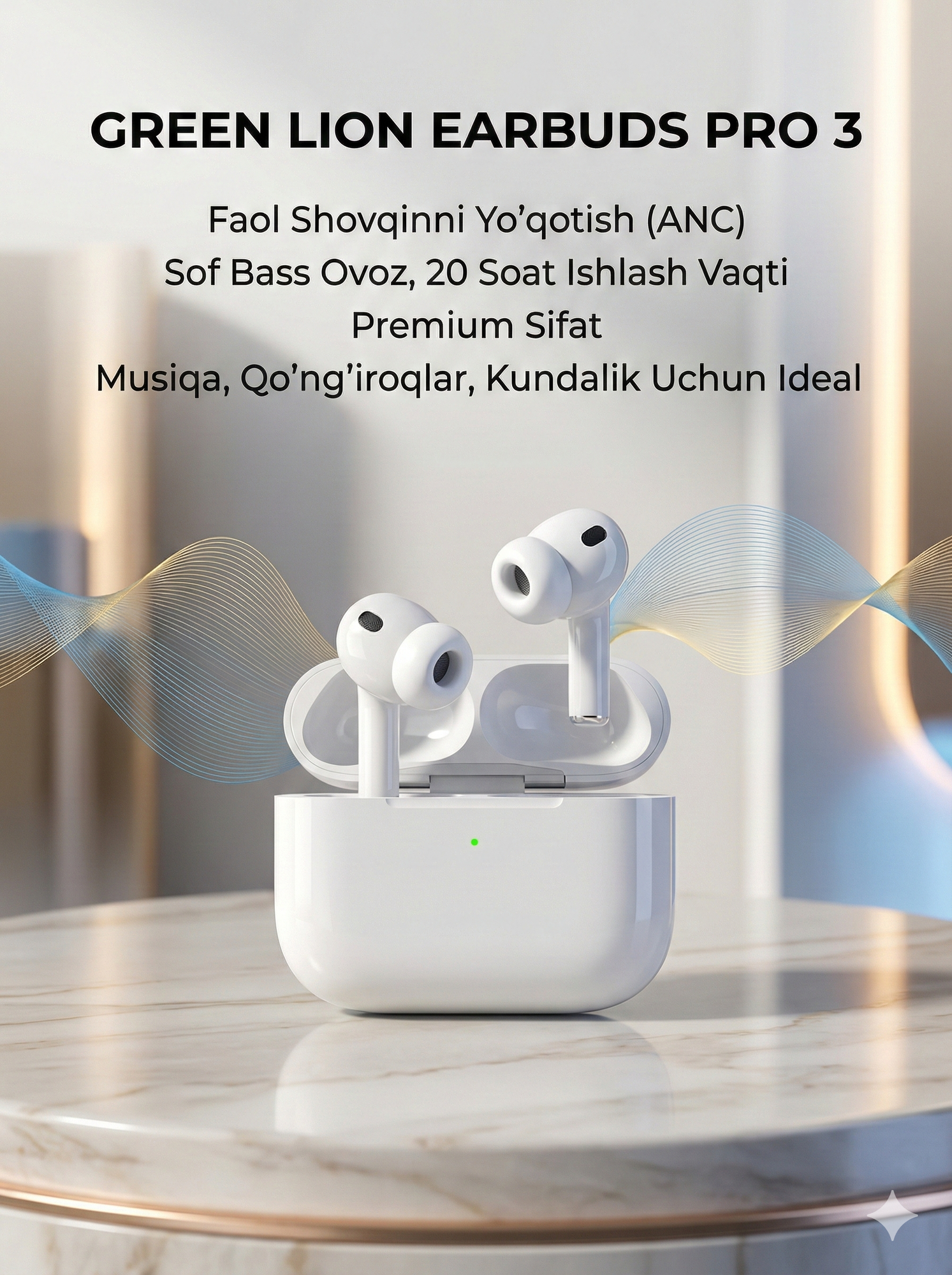 Наушники GREEN LION Earbuds Pro 3 gnpro3tws беспроводные с микрофоном и долгим временем работы, оригинал