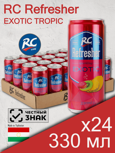 Изображение товара RC Refresher Exotic Tropic, 0.33 л, 24 шт, банка (Арсикола, Royal Crown, газированный напиток РС Свежий Фрукты, mix, жб)