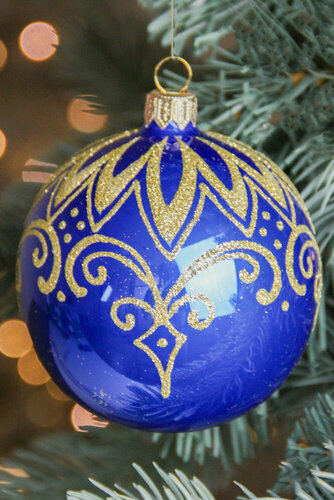 Изображение товара Елочный шар вечерний синий, 85 мм, Елочка С2063-син