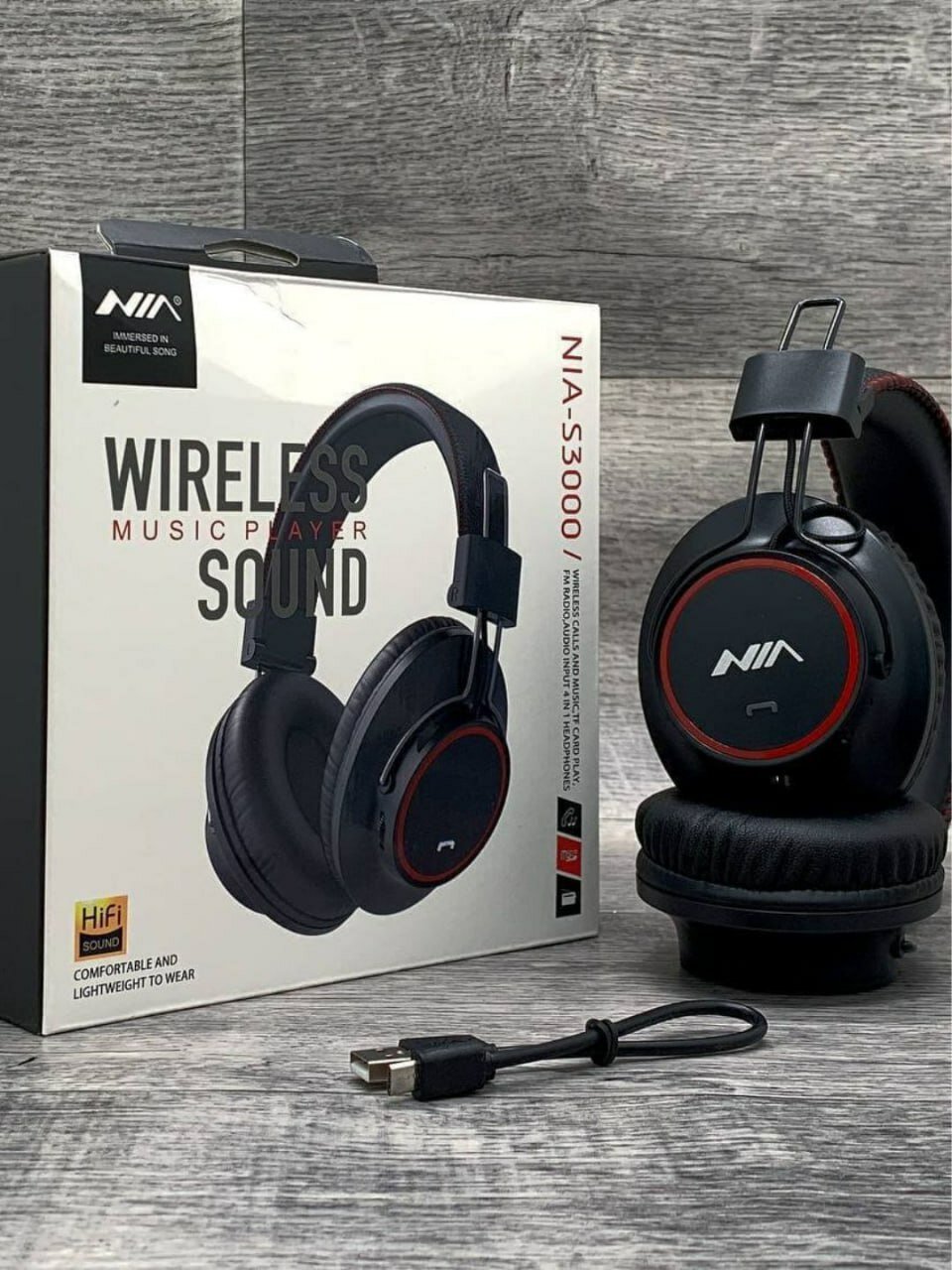 Наушники NIA S‑3000, беспроводные, спортивные, с микрофоном, черные