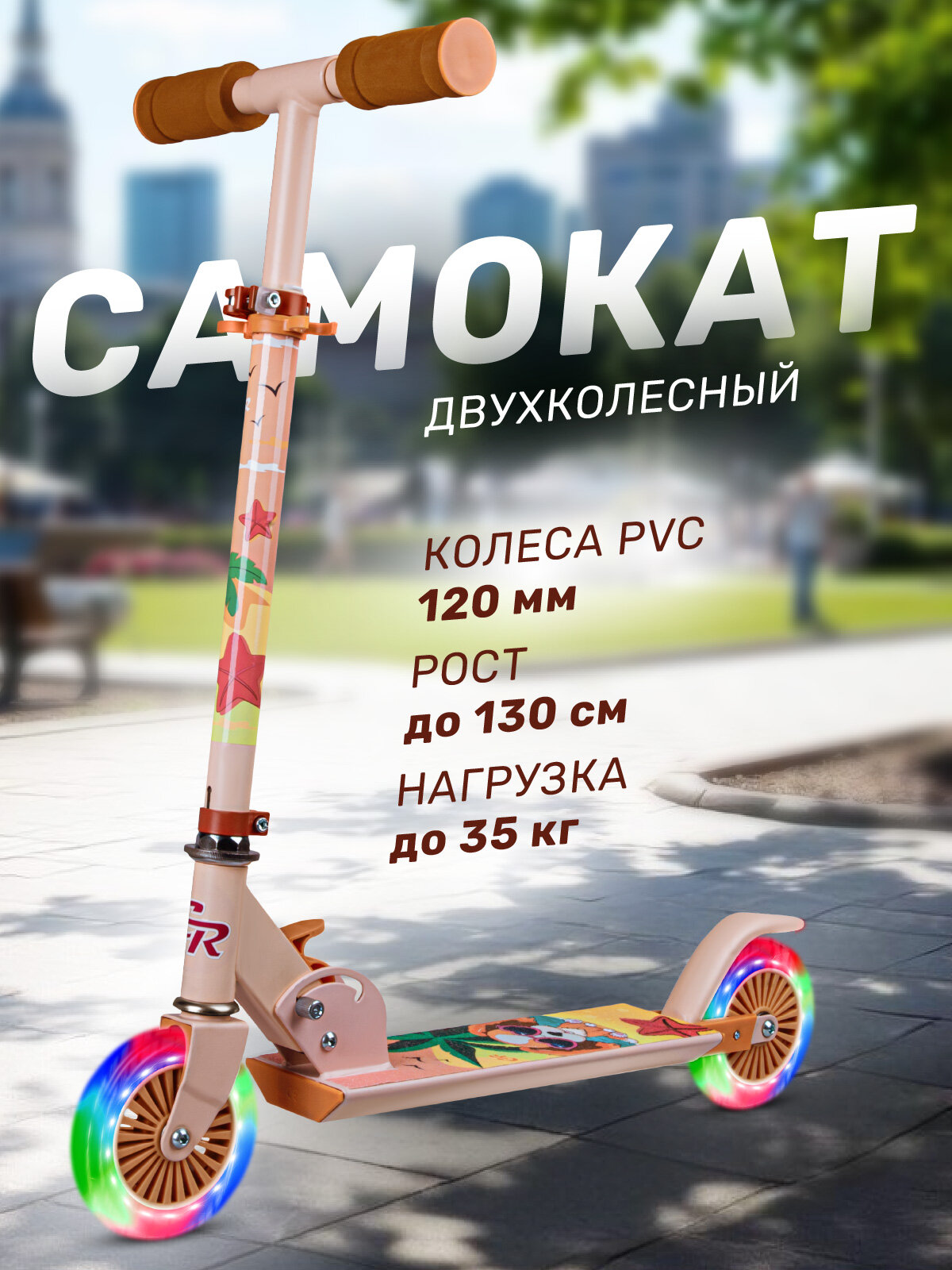 Самокат двухколесный ТМ CITYRIDE, складной, колеса светятся PVC 120/120, CR-S2-09SDG26