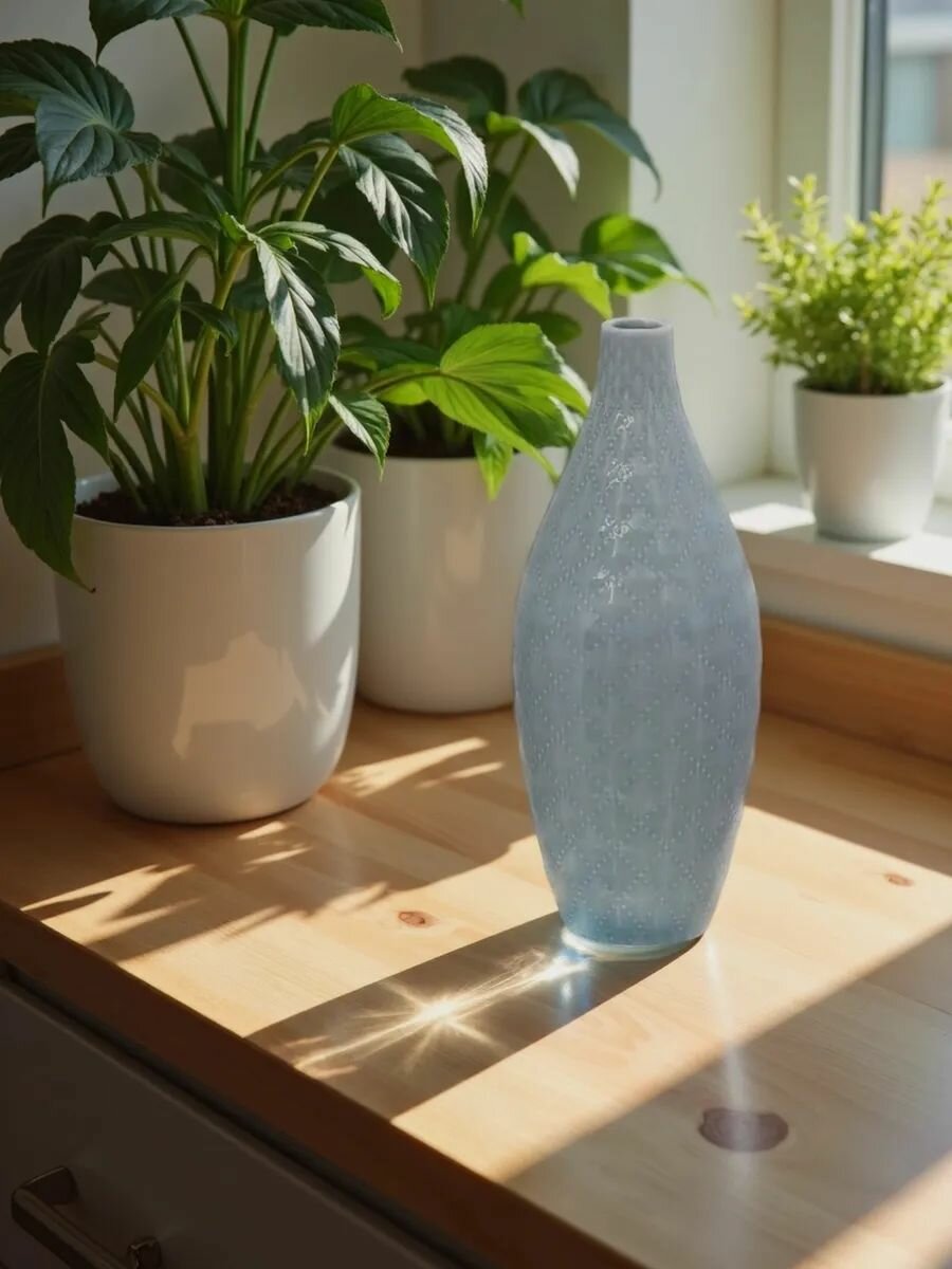 Ваза керамическая настольная, размер 10*10*28см, цвет серый, фактура рельефная — фото 1