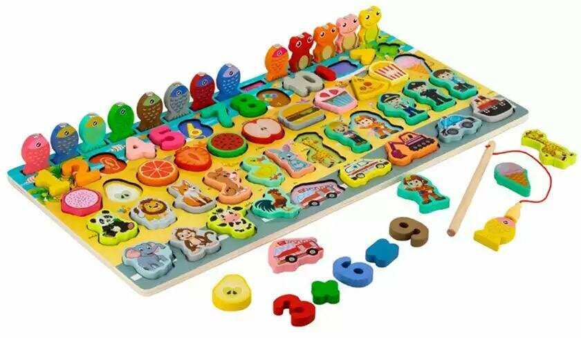 Мультидоска КНР Обучение и игра, деревянная, многофункциональная