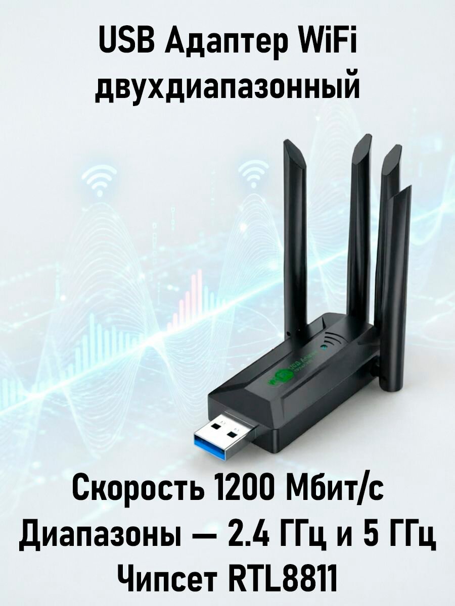USB Адаптер WiFi 1200 Мбит/с, 2,4 ГГц DUAL BAND