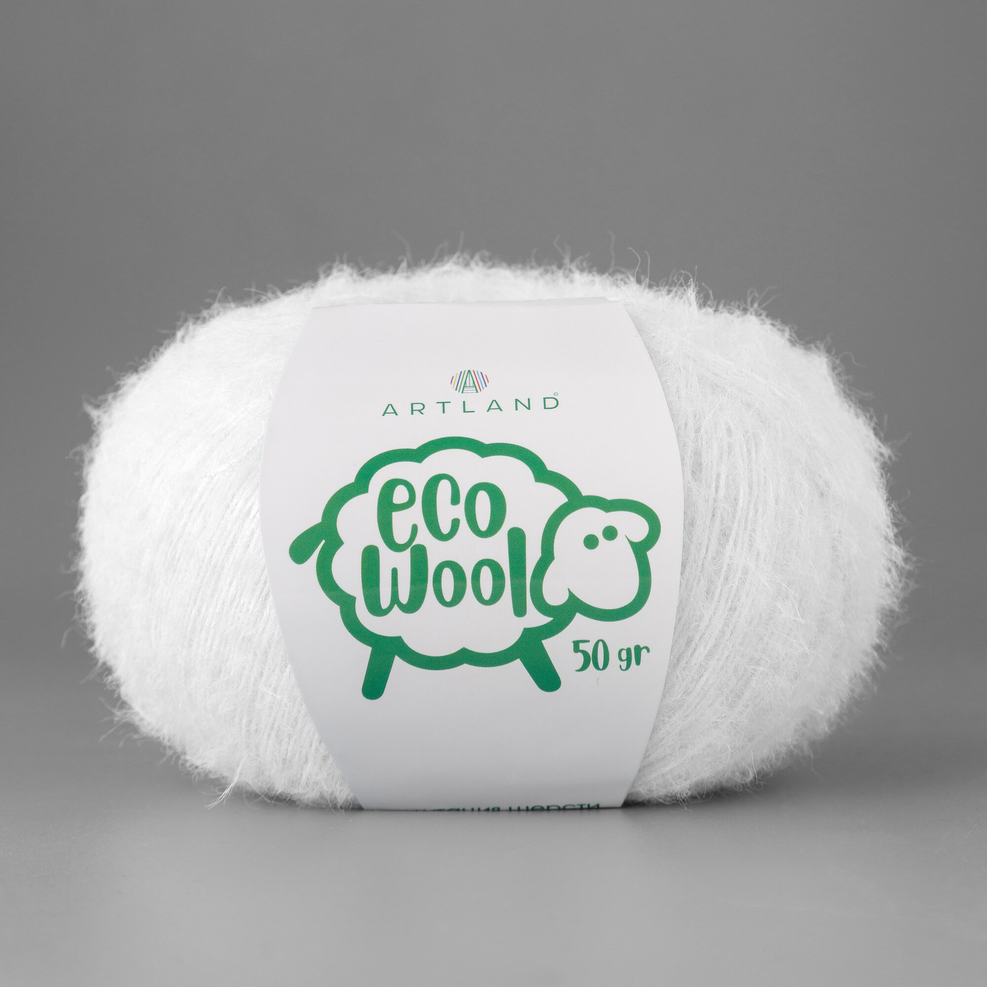 Пряжа для вязания Eco Wool Artland 1 моток (380 м, 50 гр), цвет 10 белый
