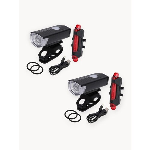 Фонарь велосипедный со встроенным аккумулятором и USB кабелем, велофонарь передний и задний, 2 шт