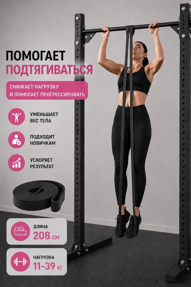 Резинка для фитнеса черная 11-39 кг