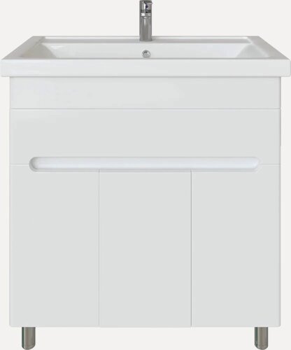 Изображение товара Тумба с раковиной SanStar Модена 80 напольная, 81, 5 см, белая, глянцевая, из МДФ, с ящиками, с дверками, раковина для ванной, фарфоровая, прямоугольная, встроенный слив-перелив