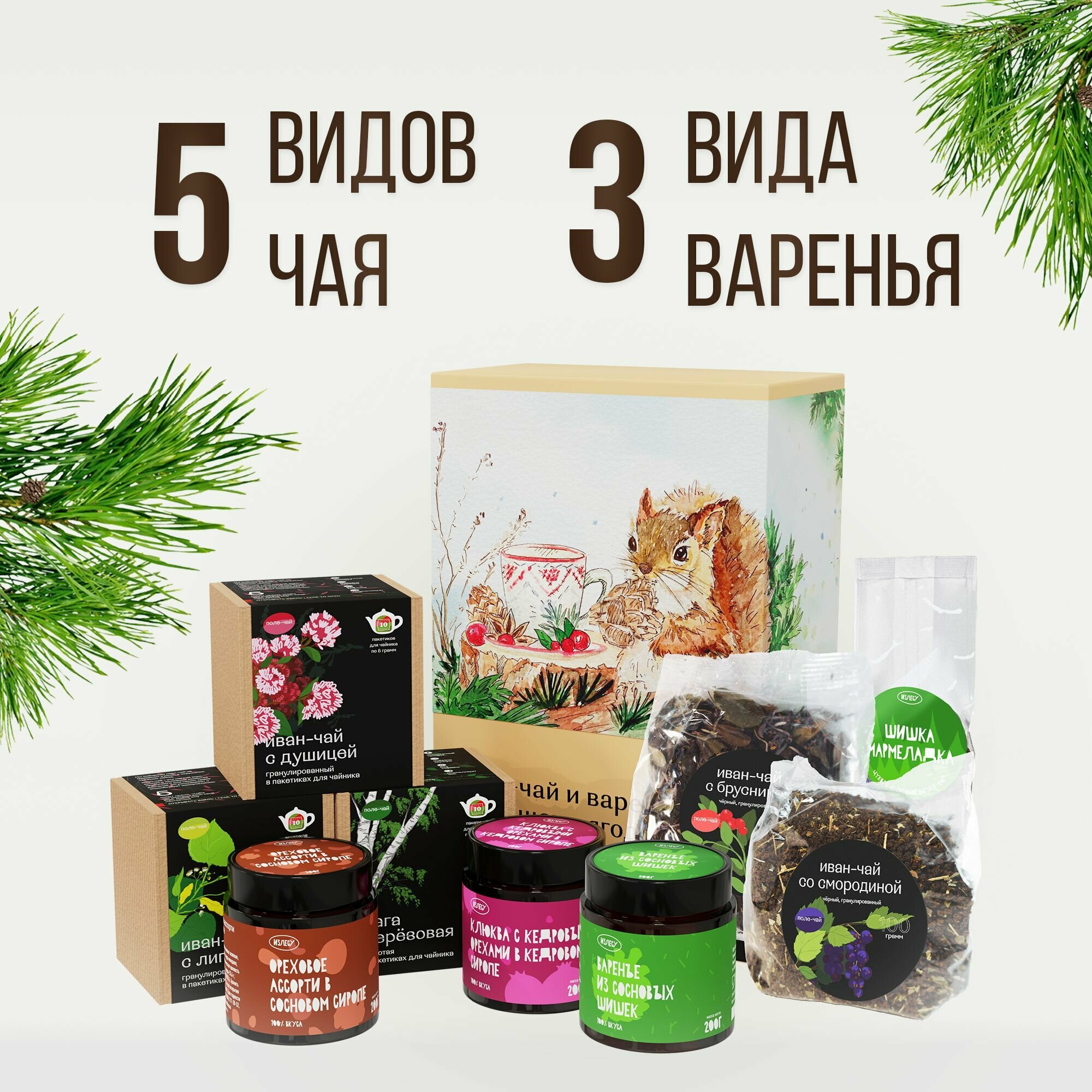 Подарочный набор чая и варенья "Зимнее лукошко"