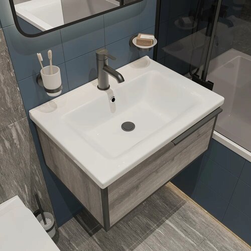 Изображение товара Раковина для ванной STWORKI Хаммель 9065-KL 65 см, прямоугольная, фаянсовая, раковина накладная, белая