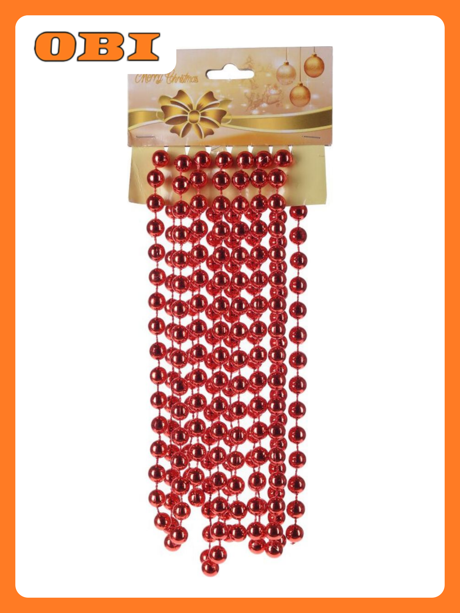 Украшение новогоднее Бусы D 0.8 см L270 W1 H1 см красный