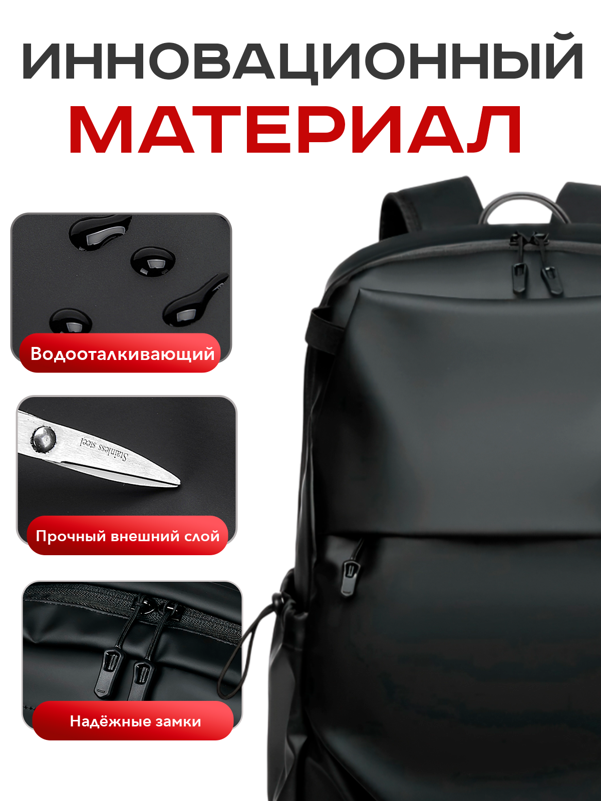 Рюкзак Milooky, водонепроницаемый, черный, городской, полиэстер — фото 1
