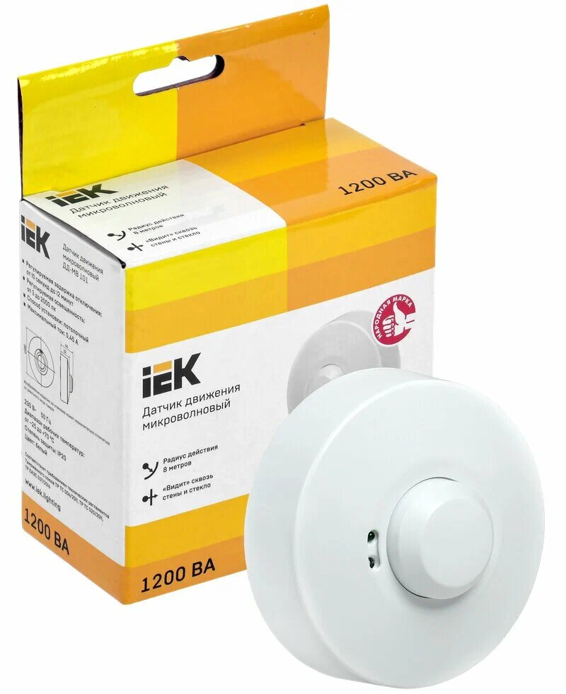 Датчик движения 101МВ белый 1200Вт 360гр 8м накладной IP20 IEK