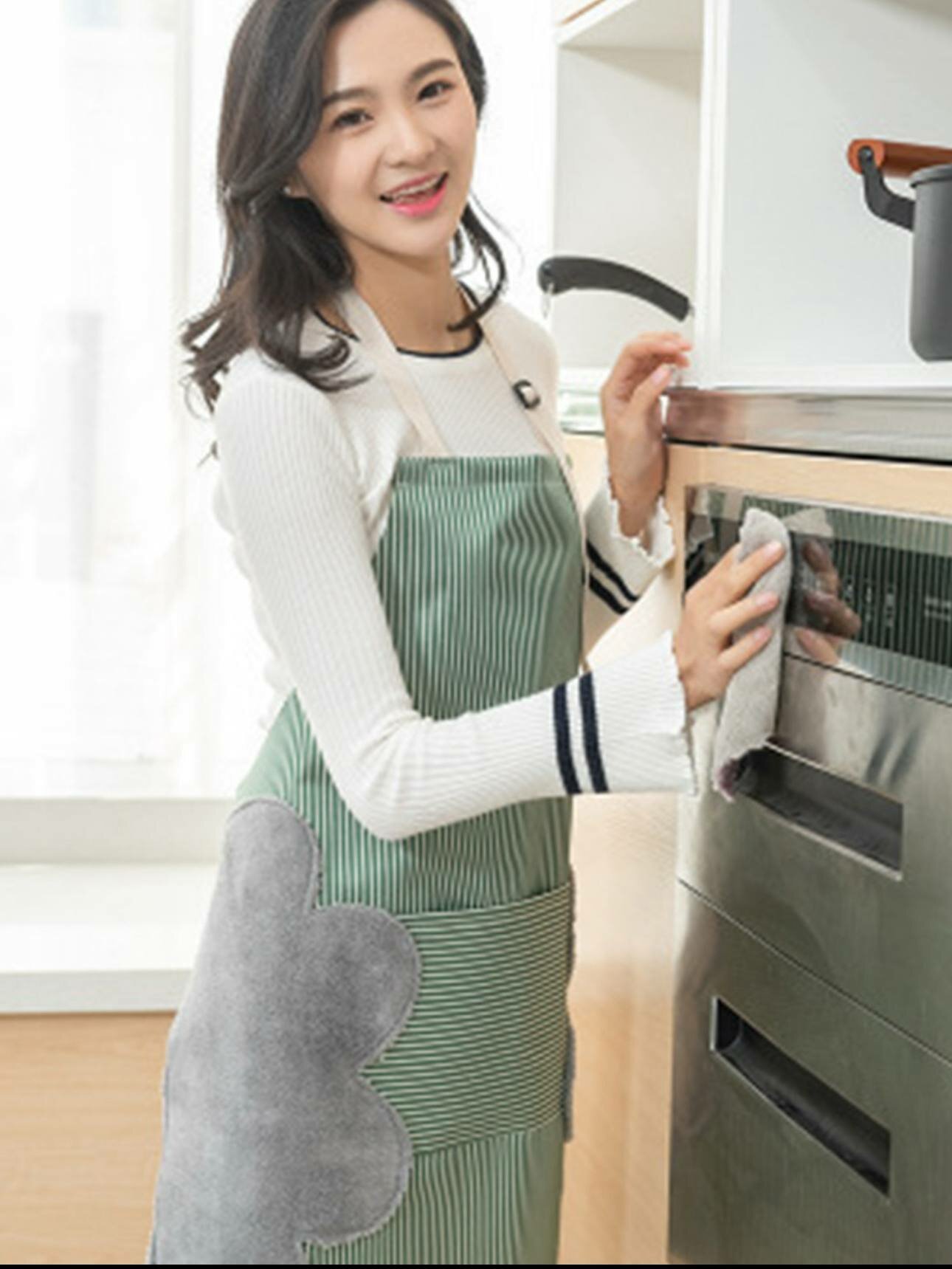 Прихватки и фартук кухонный женский, подарок для поваров, зеленый.