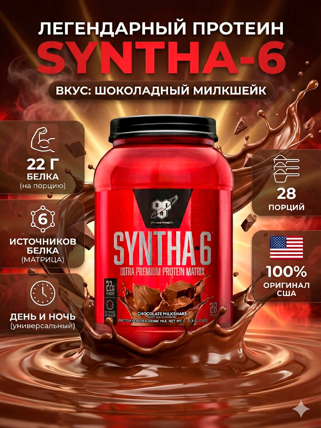 BSN Syntha-6 Isolate 1 kg Chocolate — сывороточный изолят с шоколадным вкусом