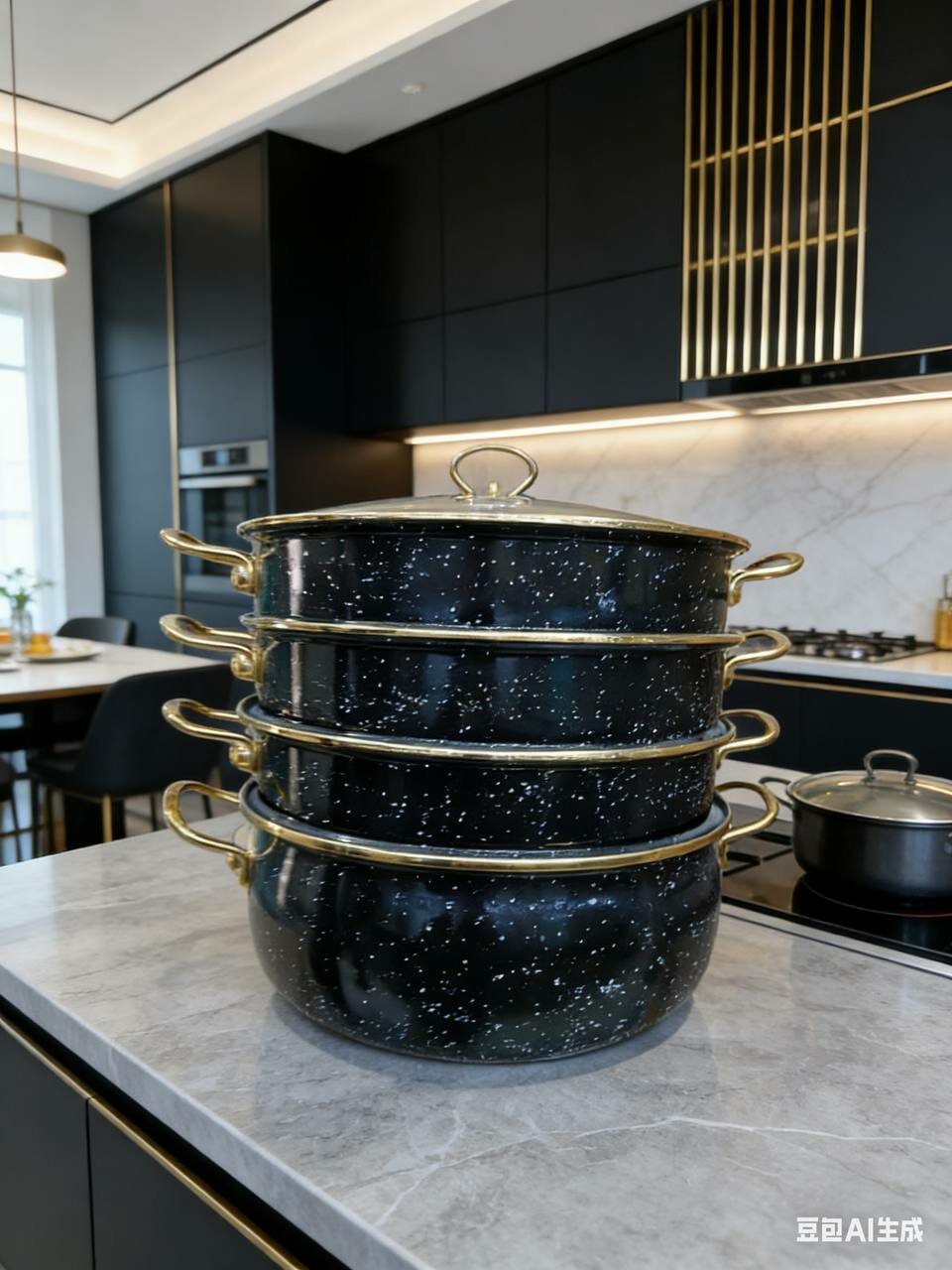 Эмалированная мантоварка ,7.5 литр, диаметр: 32см, черная цвет, очень качественно