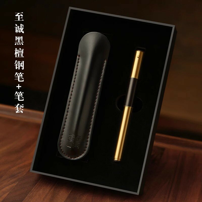 Ручка с гравировкой логотипа Zhicheng из красного дерева для мужчин, высококачественная деловая ручка с кожаным чехлом и подарочной коробкой для мероприятий