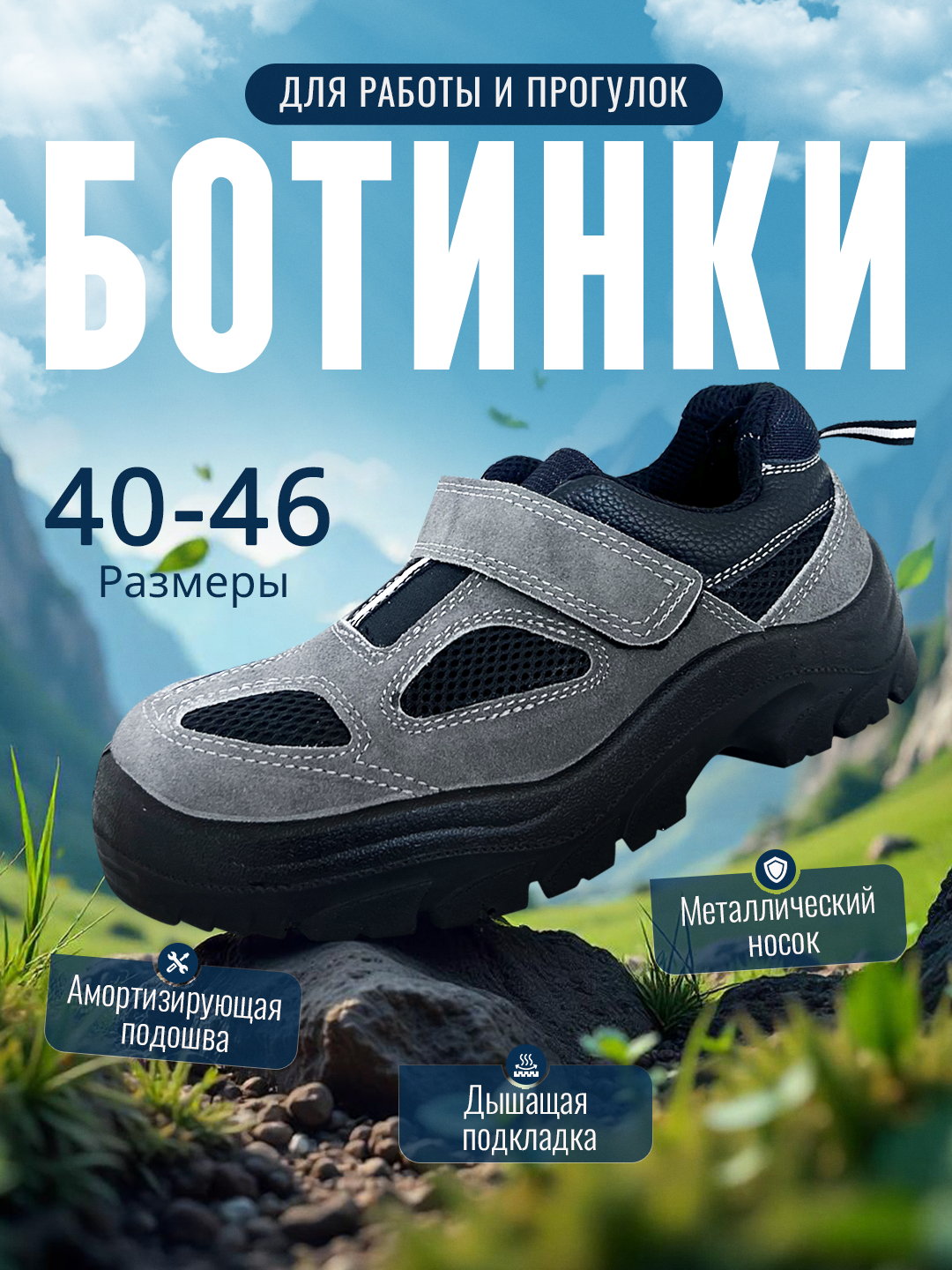 Полуботинки рабочие летние облегченные с металлическим подноском размер 41