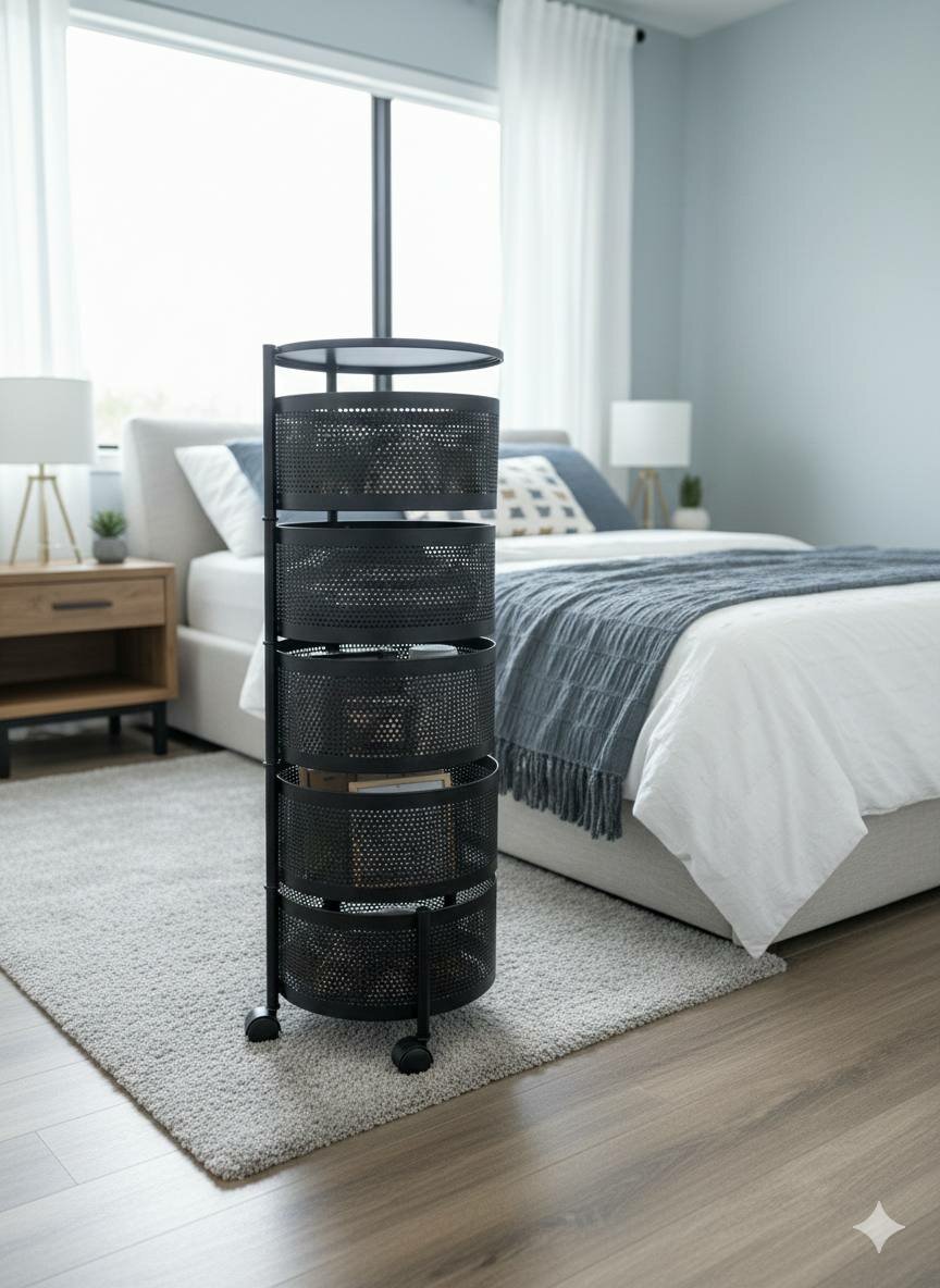 Еталлический многоярусный органайзер на колёсах (5 уровней) предназначен для аккуратного хранения