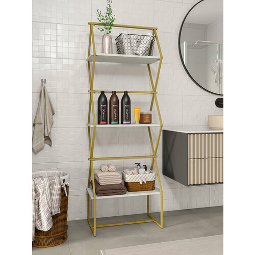 фото Стеллаж для книг km loft ромбо стsl золотой/белый лофт для дома в гостинную перегородка
