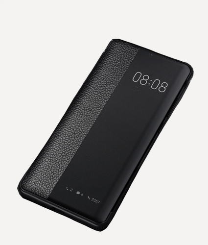 Изображение товара Чехол-кейс MyPads из импортной кожи с боковым окном для Huawei P40 черный