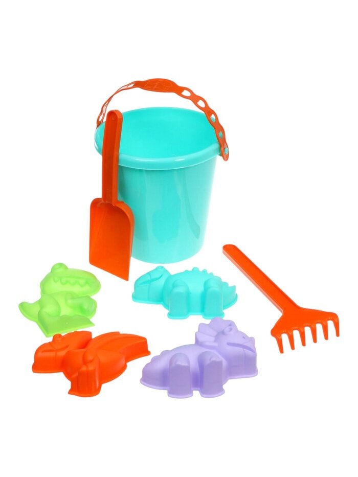 Набор для игры в песочнице Соломон в песке, ведро 1 литр, 4 формочки, грабельки и лопатка, пластик