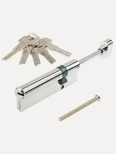 Изображение товара Личинка замка двери Avers ZM-105(30S/75)-S/65-C11-CR, 105 мм, с заверткой, цвет хром. Надежный цилиндровый механизм для входных дверей.
