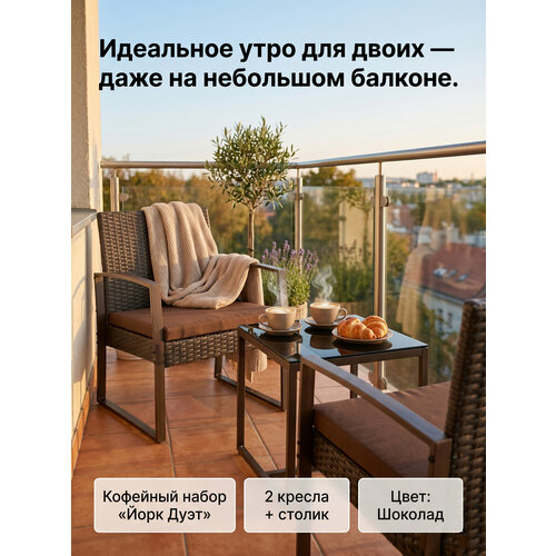 фото Комплект садовой мебели для дачи и сада из стали и пластика под ротанг йорк дуэт, шоколадный gardini