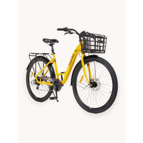 Велосипед взрослый женский городской с корзиной, стальная рама 18, колеса 27,5, 7 скор. желтый, на рост 155-182