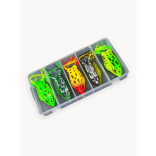 Лягушка незацепляйка 5шт в боксе для рыбалки, набор силиконовых приманок на щуку
