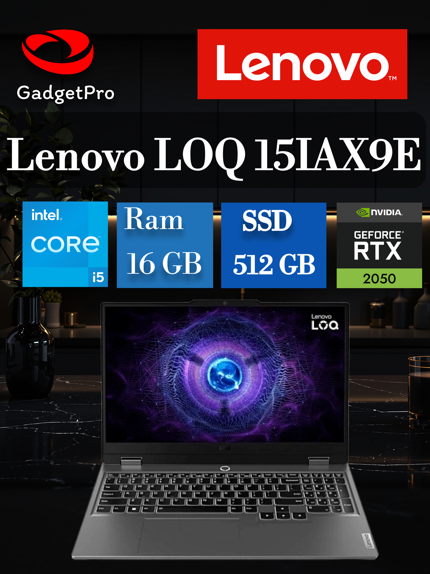 Ноутбук Lenovo LOQ 15IAX9E 15.6" IPS 144Гц, Intel Core i5-12450HX, 16ГБ, SSD 512ГБ, RTX 2050, без ОС, подсветка, серый