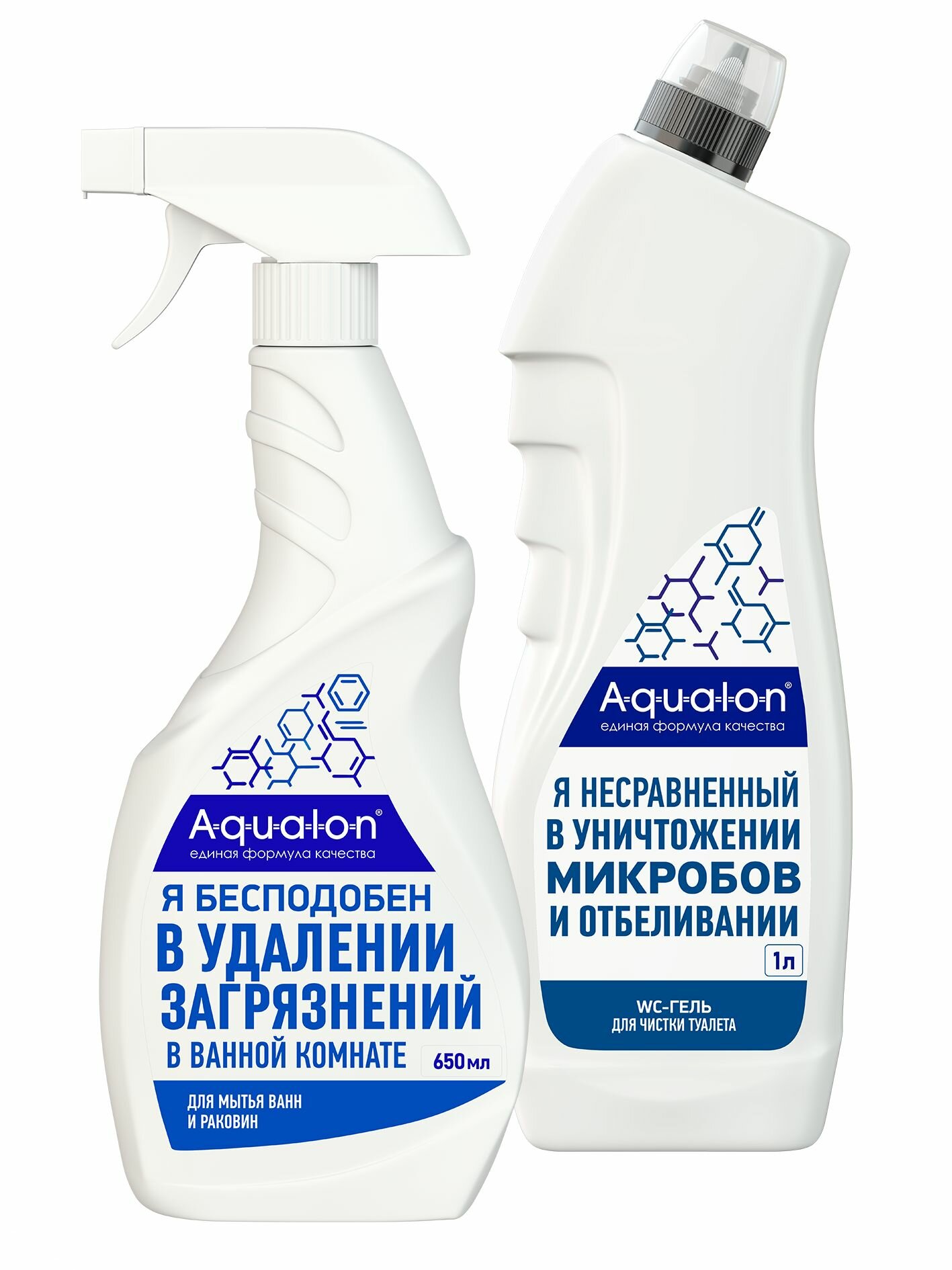 Чистящие средства  для мытья ванн  сантехники  кафеля  650 мл   WC гель  1л  ультра белый Aqualon  Комплект 2 шт