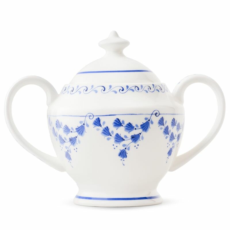 Сахарница. Объединение "гжель". Сахарница "Триумф" (синий веер), v-400 мл, костяной фарфор