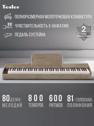 Изображение товара Цифровое пианино TESLER STZ-8805 SMOKY OAK, молоточковая механика, запись, метроном, 88 клавиш