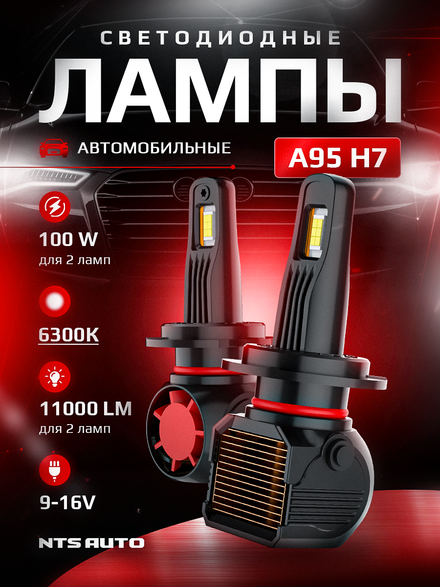 Лед лампы автомобильные A95 H7 6300K с обманкой, H7 LED, 2 шт
