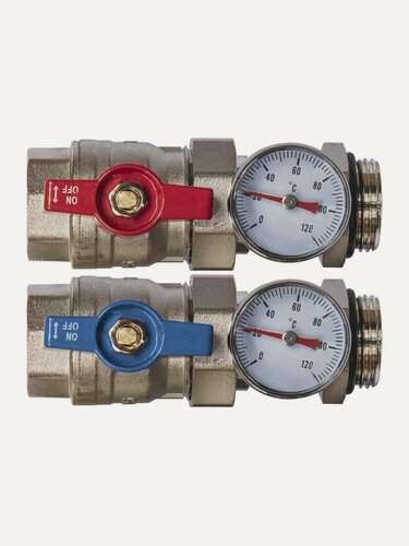 Изображение товара Краны шаровые 1" прямые с американками и термометрами (пара -2 шт), TIM, M308-4