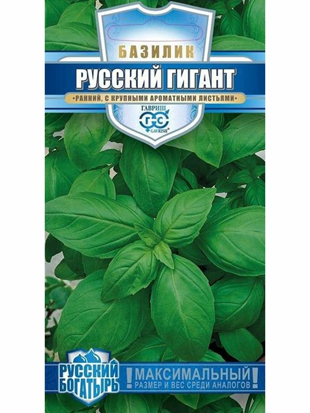Семена Базилик Русский гигант зеленый цветной пакет Гавриш 1 пачка - 0.3г семян