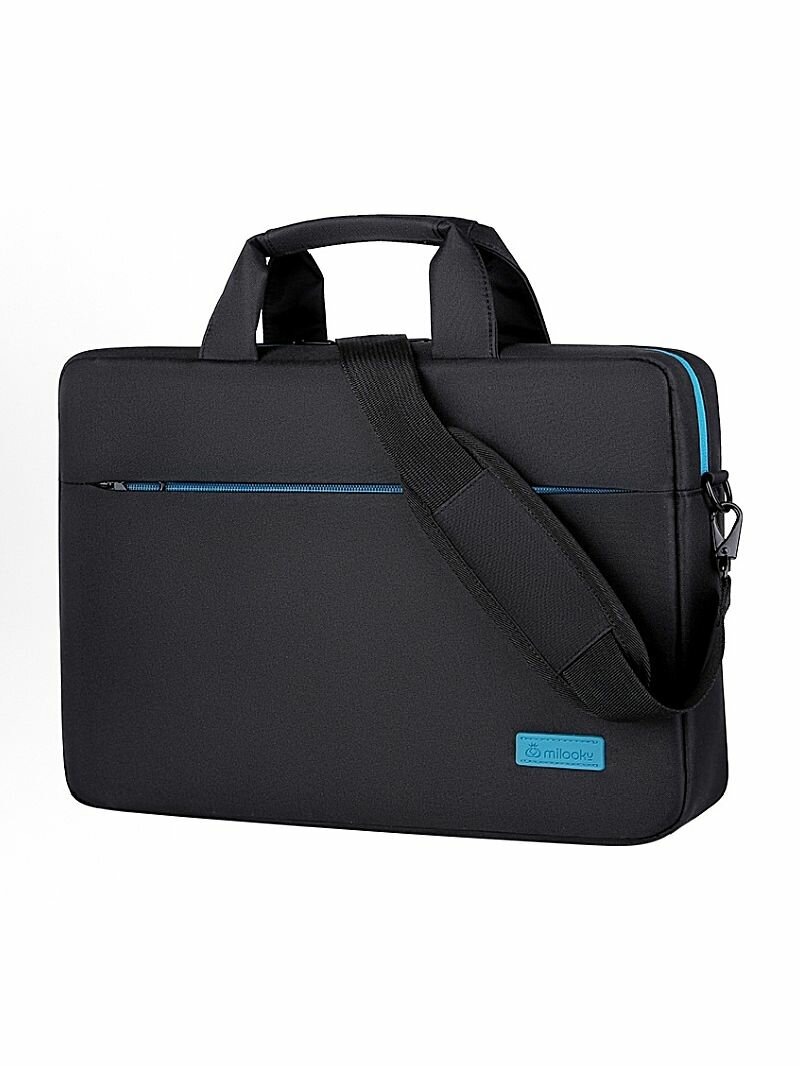 Сумка Milooky, для ноутбука, полиэстер, внешнее отделение, плечевой ремень, черный с синим — фото 1