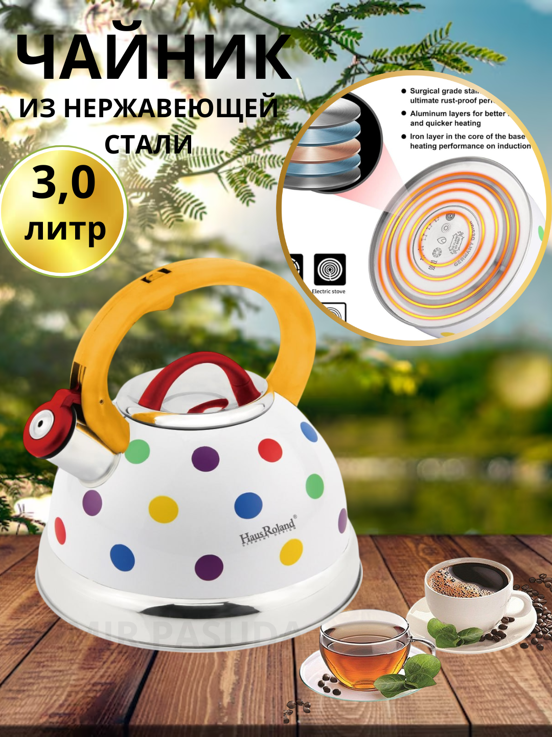 Чайник 3 л – Элегантный дизайн в горошек и надёжное качество