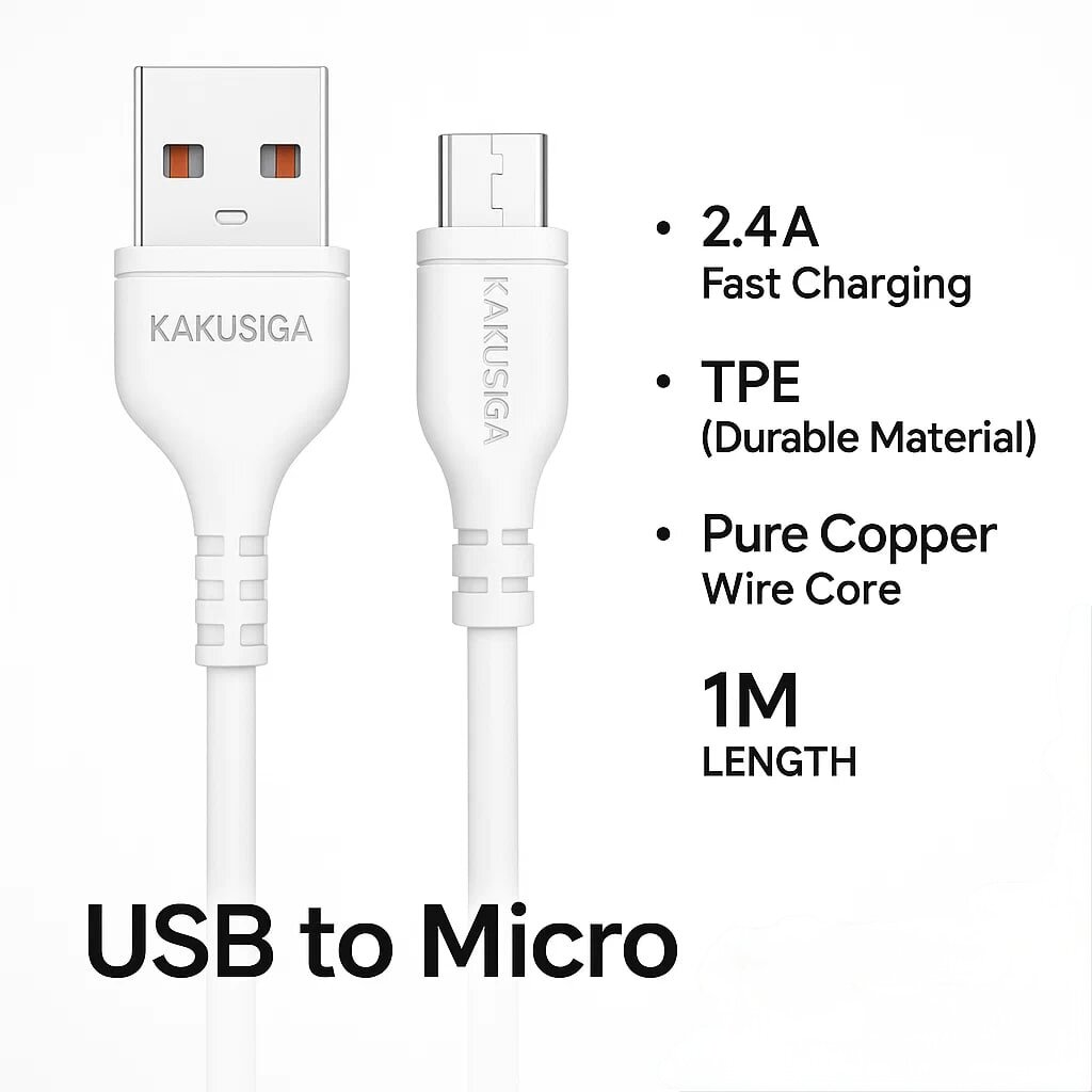 Кабель KAKUSIGA CAT8, USB-Micro, для быстрой зарядки и передачи данных, 1 м, белый