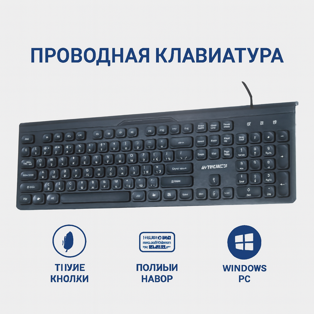Клавиатура AVTECH Pro KB768, офисная, пластик, водозащита, USB, черная