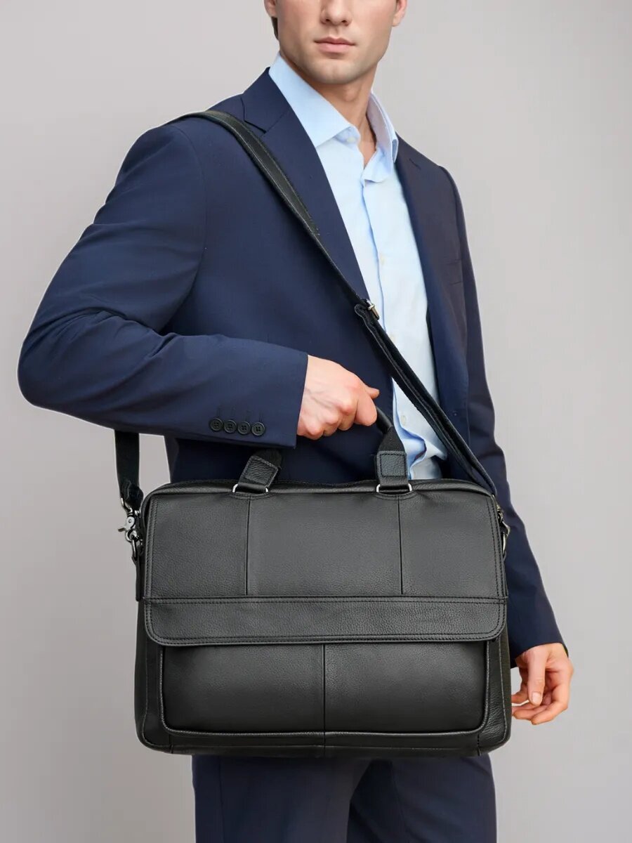 Портфель FAUSTINI, фактура гладкая, зернистая, черный — фото 1