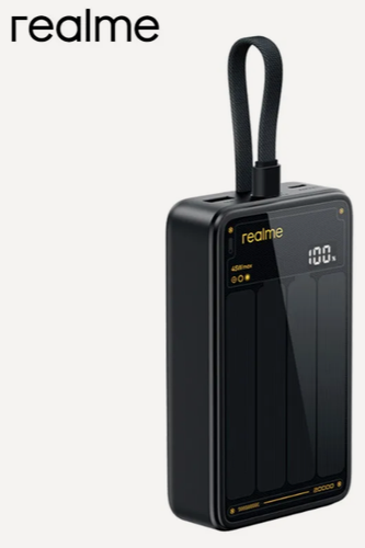 Изображение товара Портативный аккумулятор REALME Power Bank 45w, 20000mAh, цифровой дисплей, встроенный кабель, чёрный