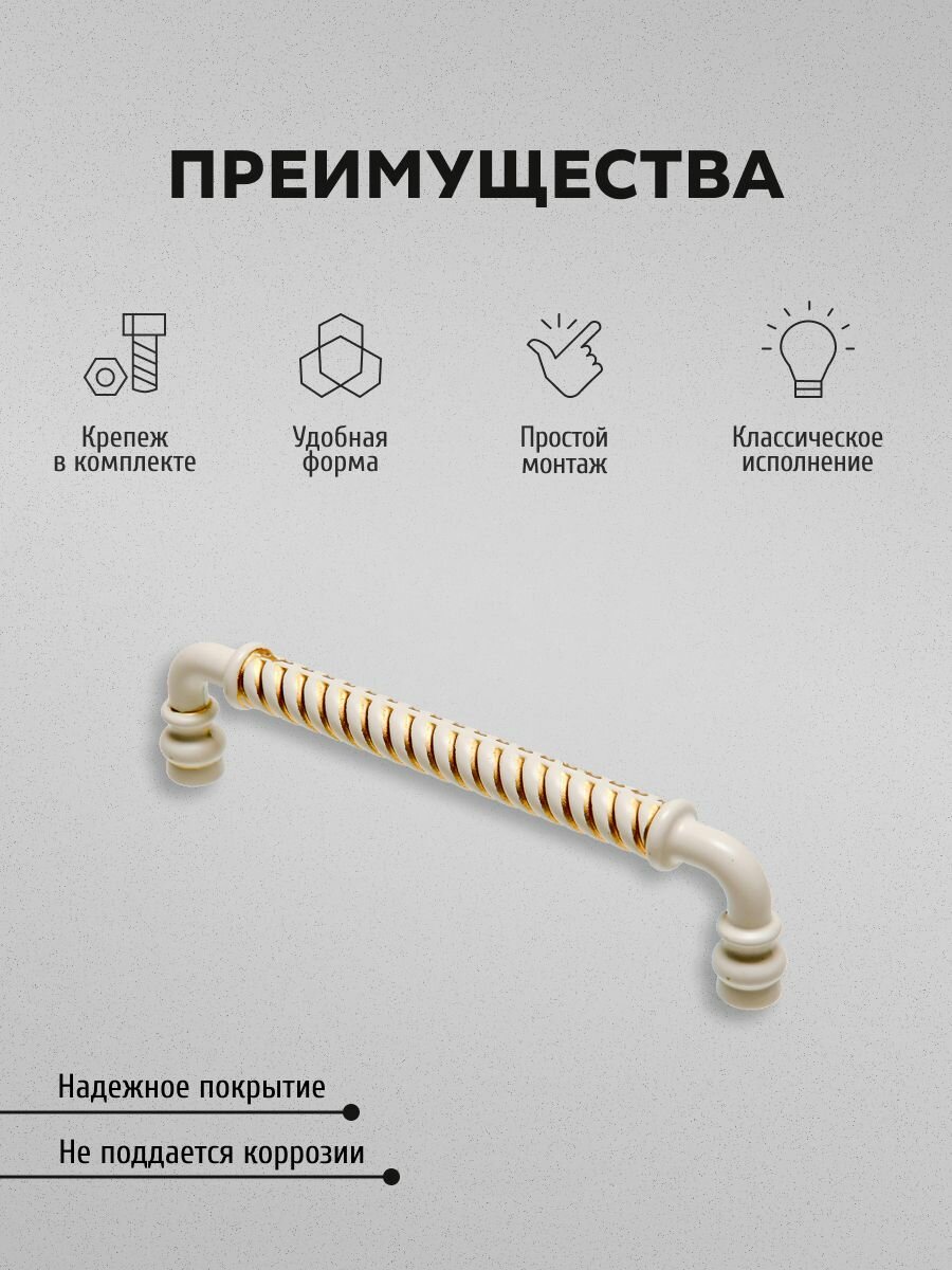 Комплект из 4 шт. ручка-Скоба, 128 мм, белый с золотом, RS-121-128 WG — фото 1
