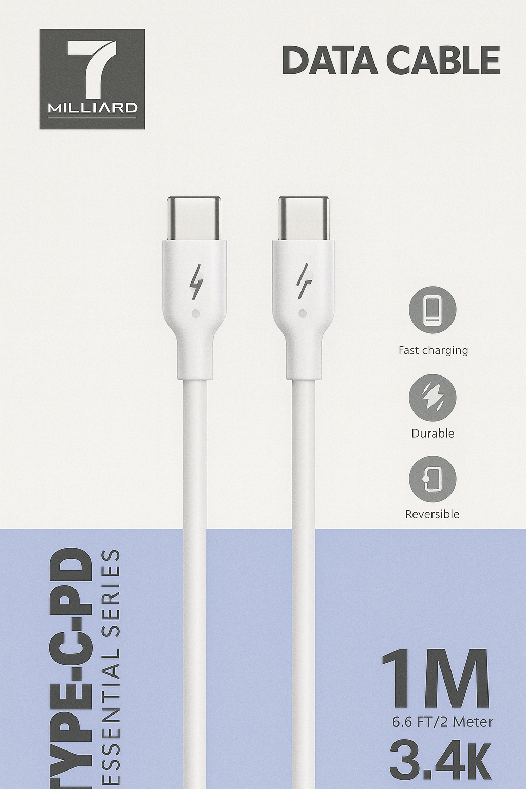 Кабель передачи данных 7 Billion Type-C – Type-C PD – длина 1 м, кабель для быстрой зарядки 3,4 А