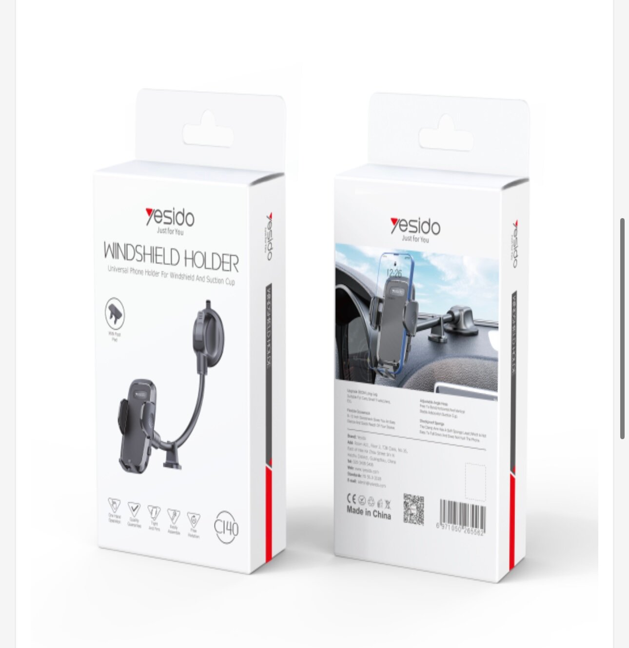 Держатель автомобильный Универсальный для телефона Yesido C140 на лобовое стекло и присоску